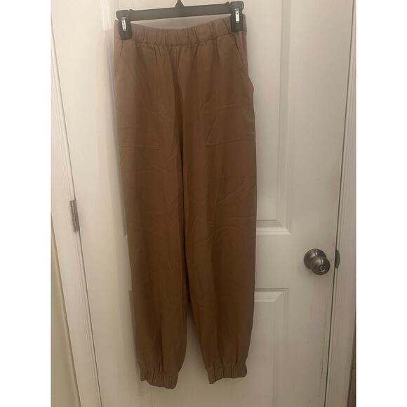 Reformation Montana High Waist Tan Pull on Jogger Pants Small USA Elastic Waist - Picture 2 of 8